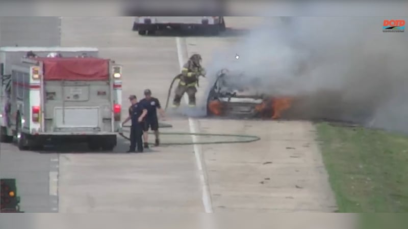 Baton Rouge Fire Department responded to a car fire on I-12 East before Airline Highway.