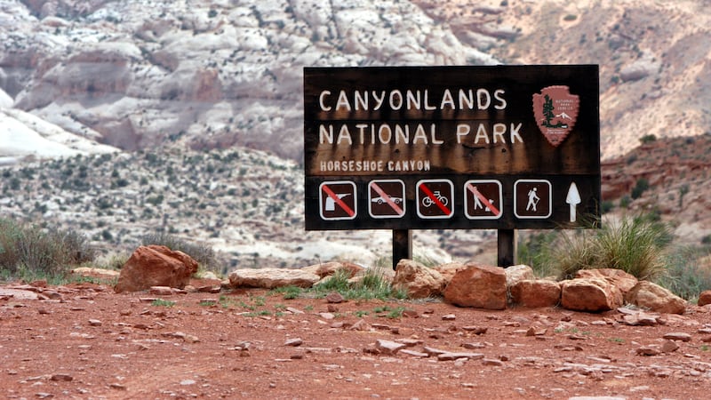 File - This May 62003file photoshows the Horseshoe Canyon Trailhead near Hanksville,...