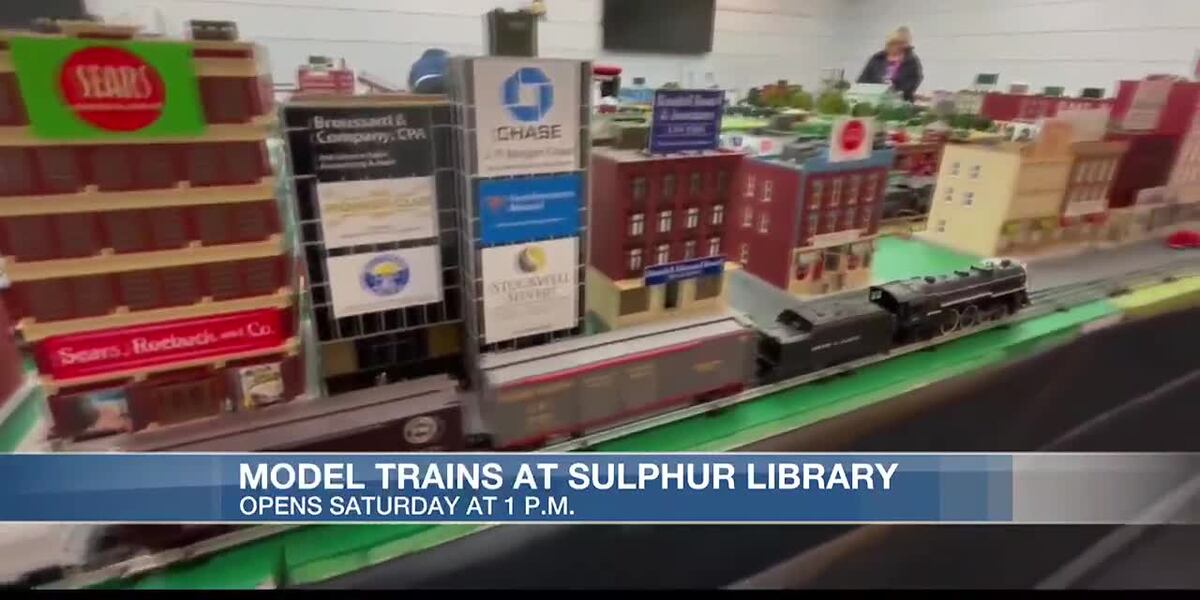 Model Library Train Model trains on display for Christmas at the Sulphur Library