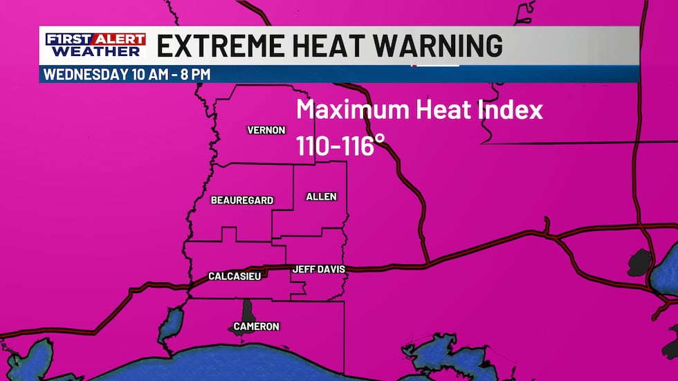 An Extreme Heat Warning has been issued for all of SWLA
