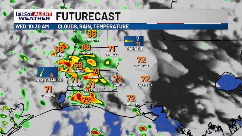 Rain and even a few storms arrive mid-morning through the early afternoon