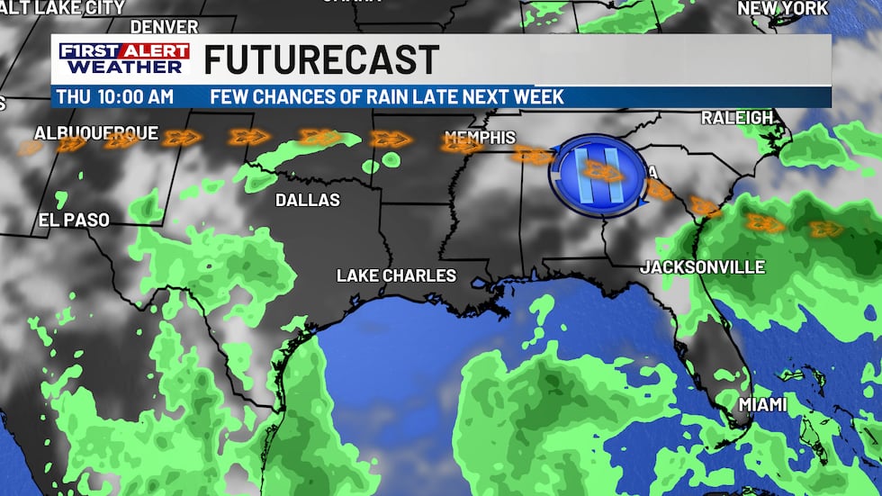 Few rain chances and clouds return late next week