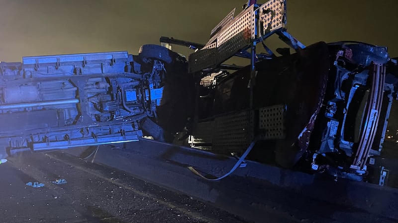 A crash involving a car hauler left several vehicles overturned and sent debris flying off the...