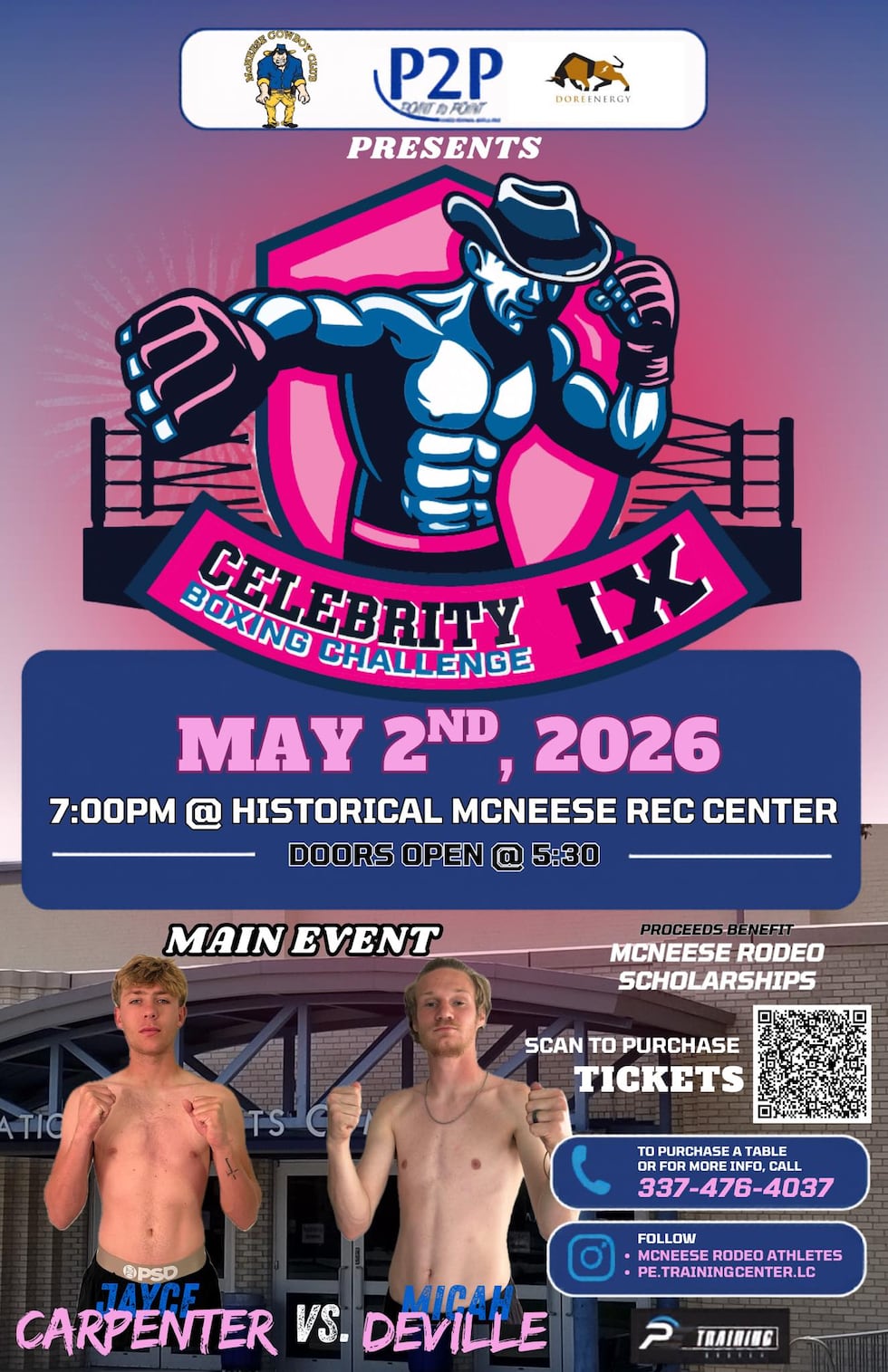 Jayce Carpenter vs Micah Deville to main event 9th annual McNeese Celebrity Boxing Challenge