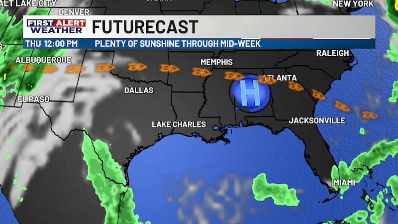 Sunshine remains in place through late week