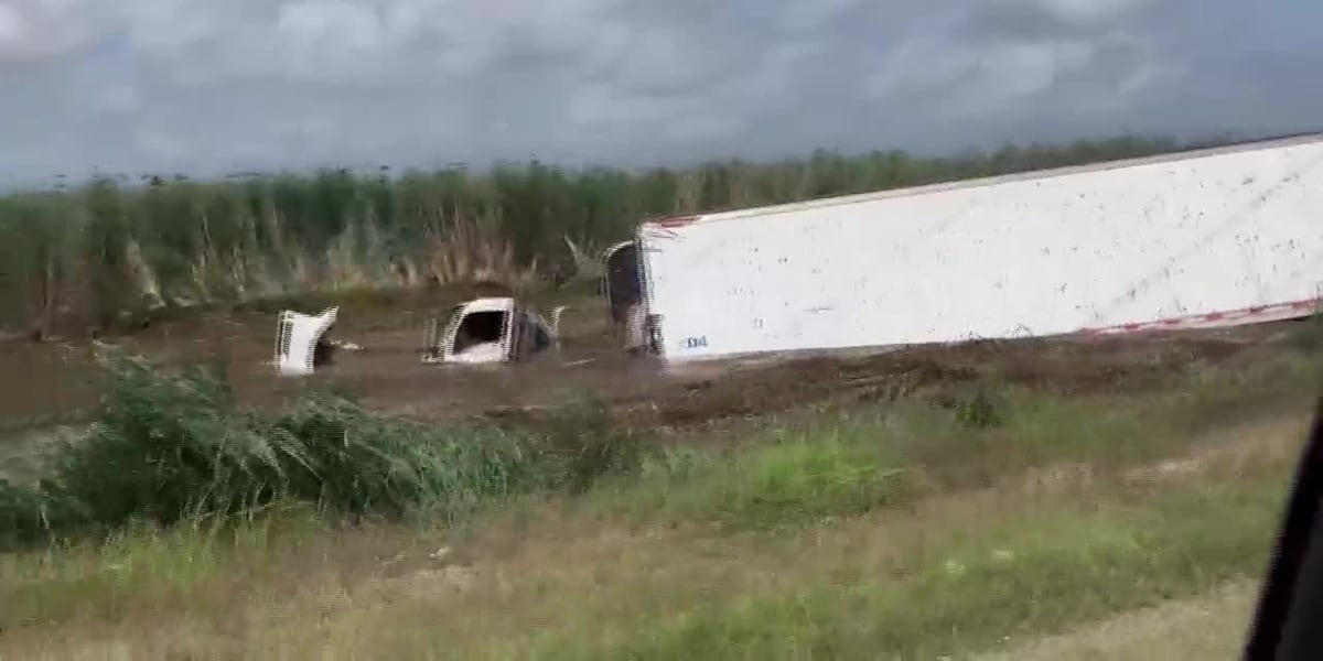 18-wheeler submerged in marsh off La. 27 in Cameron Parish