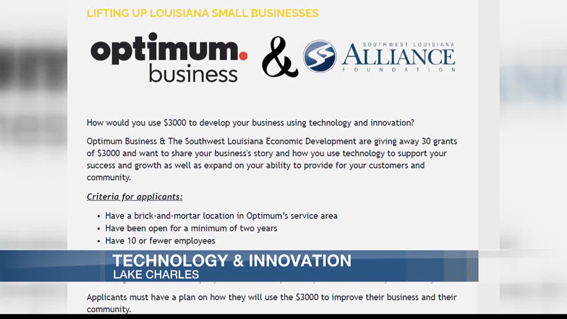 SWLA small businesses can apply for $3,000 grant